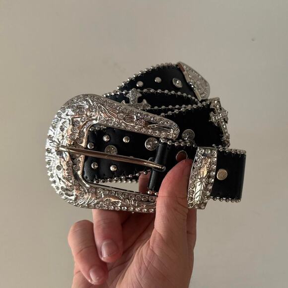 Grunge Goth Cross Gemstone Belt – Black Silver Unisex Style, Brand New - Picture 10 of 12